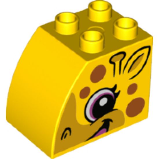 Duplo, Brick 2 x 3 x 2 with Curved Top with Brown Spots and Smiling Giraffe Face on Both Sides Pattern