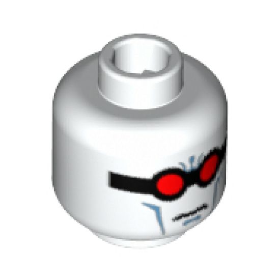Minifigure, Head Goggles Black with Red Lenses, Medium Azure Wrinkles Pattern (Mr. Freeze) - Blocked Open Stud