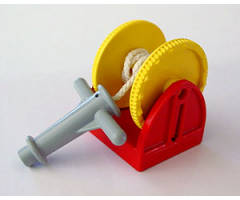 Duplo Hose Reel Holder 2 x 2 with Yellow Drum, Light Gray Hose Nozzle with Handles, String