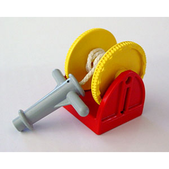 Duplo Hose Reel Holder 2 x 2 with Yellow Drum, Light Gray Hose Nozzle with Handles, String