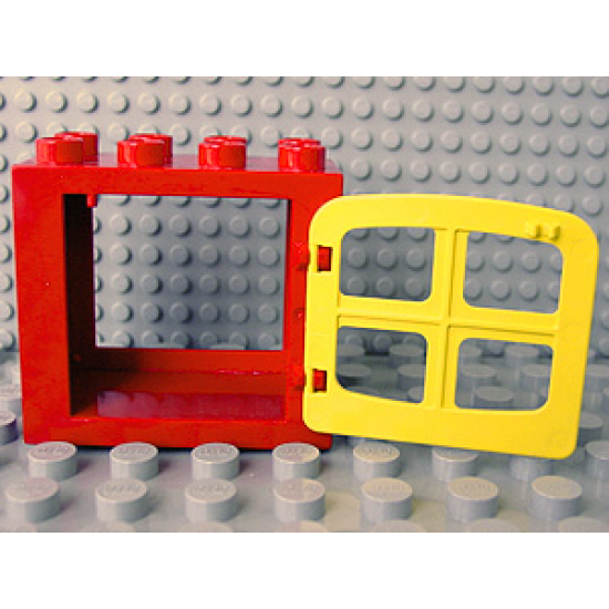 Duplo, Building Door / Window Frame 2 x 4 x 3 Flat Front Surface with Yellow Duplo Door / Window with 4 Panes (4253 / 4809)