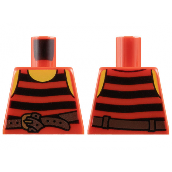Torso Pirate Stripes Black with Brown Belt with Buckle Pattern