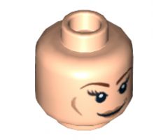 Minifigure, Head Dual Sided Female Brown Eyebrows, Eyelashes, Medium Nougat Lips, Cheek Lines, Smile / Scared Pattern - Hollow Stud