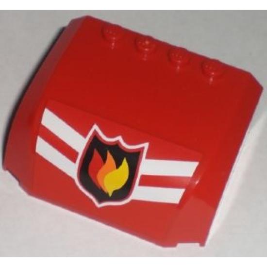 Windscreen 5 x 6 x 2 Curved Top Canopy with 4 Studs with Fire Logo with Two White Stripes Pattern (Sticker) - Set 7207