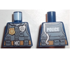 Torso Police Shirt with Dark Bluish Gray Vest, Gold Badge and Belt, Radio and White 'POLICE' Pattern on Back