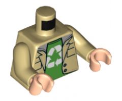 Torso Jacket over Sweatshirt with Gray Hood over Bright Green Shirt, Recycling Arrows Pattern (Leonard) / Tan Arms / Light Nougat Hands