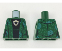 Torso Female Robe with Green and Bright Light Blue Design, Black Shirt with Silver and Gold Broach Pattern