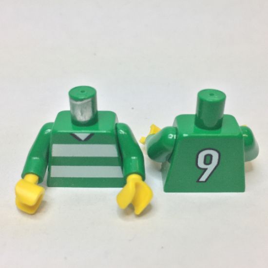 Torso Soccer Horizontal White Stripes and No. 9 Back Pattern / Green Arms / Yellow Hands
