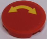 Tile, Round 2 x 2 with Bottom Stud Holder with Yellow Curved Arrow Double on Red Background Pattern (Sticker) - Sets 60076 / 60166
