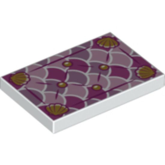 Tile 2 x 3 with Gold Shells and Fasteners on Multicolored Scales Background Pattern (Seat Cushion)