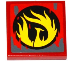 Tile 2 x 2 with Yellow Phoenix Flames in Black Circle and Dark Bluish Gray Splatters Pattern (Sticker) - Set 70750