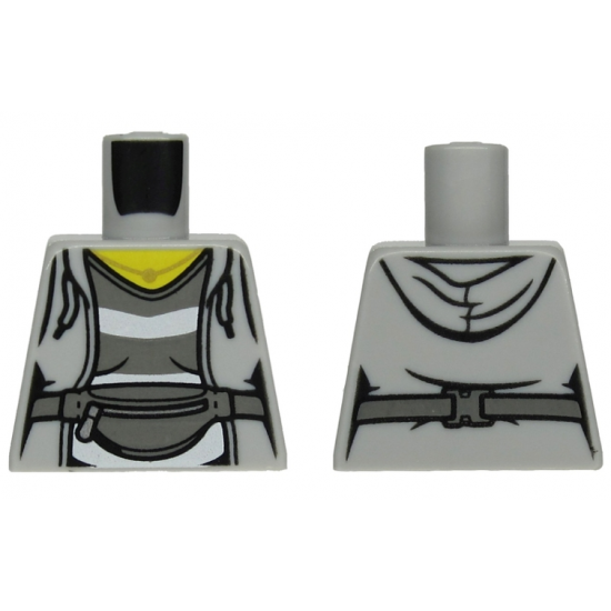 Torso Female Hoodie with Laces over Gray and White Shirt, Gray Bag Pattern
