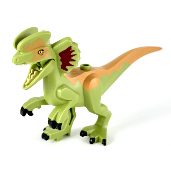 Animal, Dinosaur Dilophosaurus Second Version with Flexible Rubber Tail, Dark Red and Medium Nougat Markings Pattern