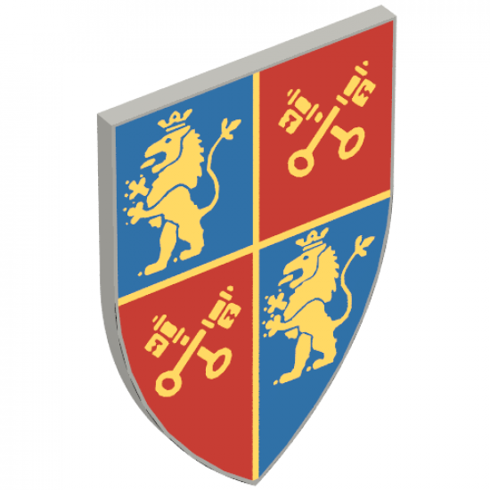Minifigure, Shield Triangular Long with Rampaging Lions and Key Pairs Pattern (BAM)