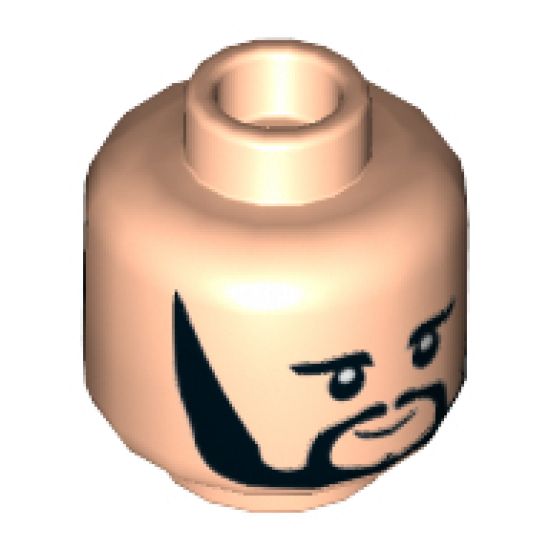 Minifigure, Head Dual Sided Black Eyebrows, Sideburns and Goatee, Neutral / Smiling Pattern (George) - Hollow Stud
