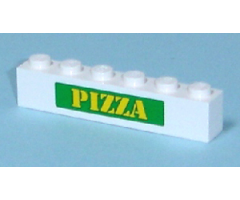 Brick 1 x 6 with Yellow 'PIZZA' on Green backgound Pattern (Sticker) - Set 7641