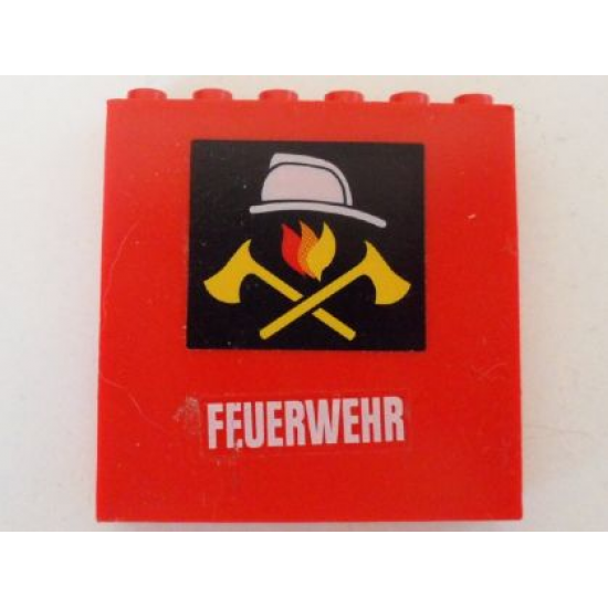 Brick 1 x 6 x 5 with Fire Logo and White 'FEUERWEHR' Pattern (Stickers) - Set 7240