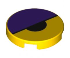 Tile, Round 2 x 2 with Bottom Stud Holder with Dark Purple Large Semicircle and Black Small Semicircle Pattern (Octi Eye)