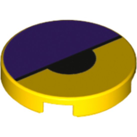 Tile, Round 2 x 2 with Bottom Stud Holder with Dark Purple Large Semicircle and Black Small Semicircle Pattern (Octi Eye)