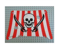 Cloth Sail Rectangle with Red Stripes, Skull and 2 Cutlasses Pattern, Damage