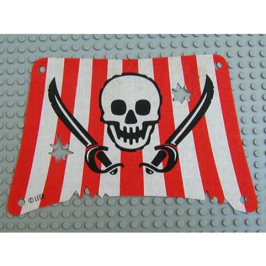 Cloth Sail Rectangle with Red Stripes, Skull and 2 Cutlasses Pattern, Damage