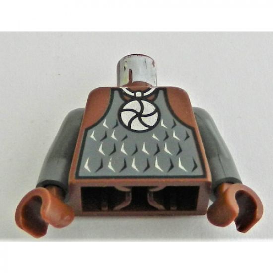 Torso Castle Knights Kingdom II with Amulet and Vest Pattern / Dark Bluish Gray Arms / Reddish Brown Hands