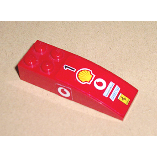 Slope, Curved 6 x 2 with Number 1 and Shell Logo on Top, Vodafone Logo on Both Sides Pattern (Stickers) - Sets 8362 / 8375 / 8654
