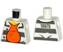 Torso Town Prisoner Number 18675, Dark Bluish Gray Stripes, Orange Shirt Pattern