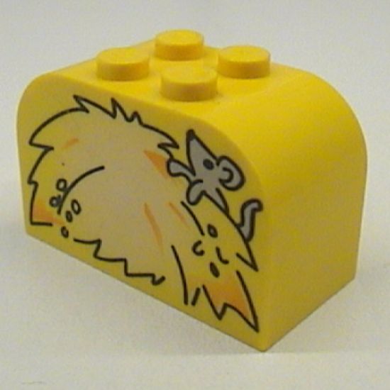 Slope, Curved 4 x 2 x 2 Double with Four Studs with Haystack and Mouse Pattern