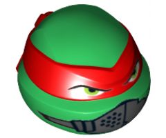Minifigure, Head, Modified Ninja Turtle with Red Mask and Mouth Muffle Pattern (Raphael)
