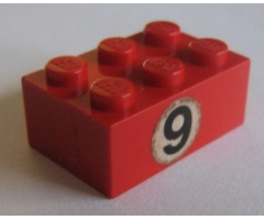 Brick 2 x 3 with Black '9' in White Circle Pattern (Sticker) - Set 673