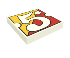 Tile 2 x 2 with Number  5 Fabuland Yellow/Red Background Pattern