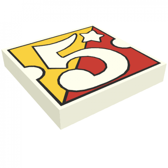 Tile 2 x 2 with Number  5 Fabuland Yellow/Red Background Pattern