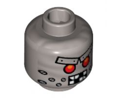Minifigure, Head Alien with Red Eyes, Metal Eyebrows with Rivets, Broken Teeth and Stubble Bolts Pattern - Hollow Stud