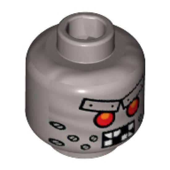 Minifigure, Head Alien with Red Eyes, Metal Eyebrows with Rivets, Broken Teeth and Stubble Bolts Pattern - Hollow Stud