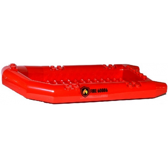 Boat Rubber Raft, Large with 'FIRE 60086' and Fire Logo Pattern on Both Sides (Stickers) - Set 60086