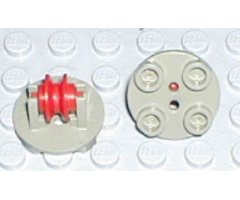 Plate, Round 2 x 2 Thin with Wheel Holder and Red Pulley Wheel (2655 / 3464)