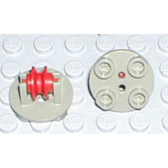 Plate, Round 2 x 2 Thin with Wheel Holder and Red Pulley Wheel (2655 / 3464)