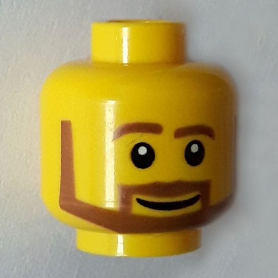 Minifigure, Head Beard Brown Angular with White Pupils and Grin Pattern - Blocked Open Stud