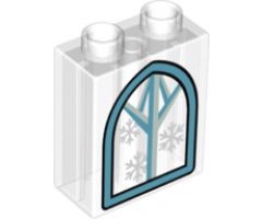 Duplo, Brick 1 x 2 x 2 with Snowflakes on Window Pattern