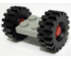Wheel & Tire Assembly Plate, Modified 2 x 2 with Wheels Red, with Black Tires 21mm D. x 9mm Offset Tread Medium (122c01/ 4084)