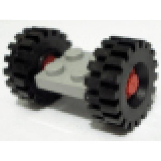 Wheel & Tire Assembly Plate, Modified 2 x 2 with Wheels Red, with Black Tires 21mm D. x 9mm Offset Tread Medium (122c01/ 4084)