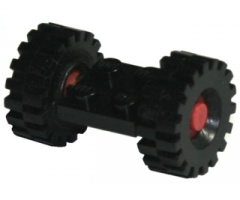 Wheel & Tire Assembly Plate, Modified 2 x 2 with Wheels Red, with Black Tires 21mm D. x 9mm Offset Tread Medium (122c01/ 4084)