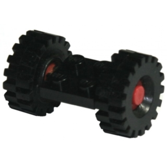 Wheel & Tire Assembly Plate, Modified 2 x 2 with Wheels Red, with Black Tires 21mm D. x 9mm Offset Tread Medium (122c01/ 4084)