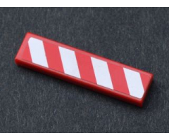 Tile 1 x 4 with Red and White Danger Stripes Thick Pattern Model Right Side (Sticker) - Set 7747