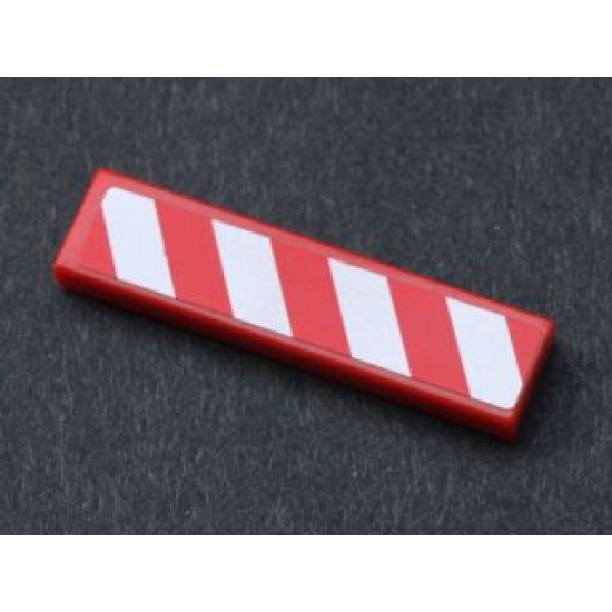 Tile 1 x 4 with Red and White Danger Stripes Thick Pattern Model Right Side (Sticker) - Set 7747