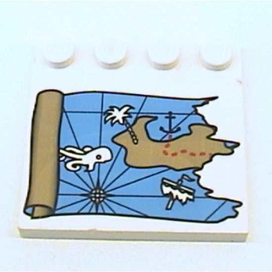 Tile, Modified 4 x 4 with Studs on Edge with Ocean Pirate Treasure Map Left-Half Pattern