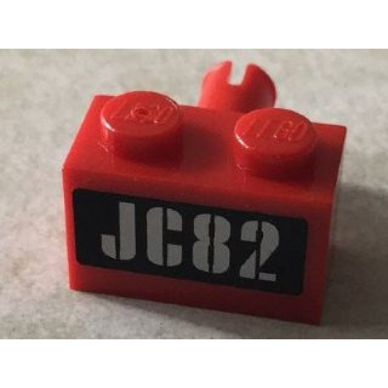 Brick, Modified 1 x 2 with Pin with Silver 'JC82' on Black Background Pattern (Sticker) - Set 76006