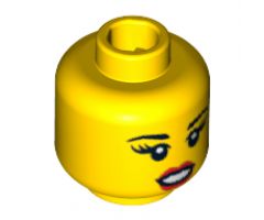 Minifigure, Head Female with Black Eyebrows, Thick Eyelashes, Red Lips, Open Mouth Pattern - Blocked Open Stud