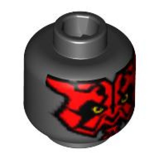 Minifigure, Head Alien with SW Darth Maul, Red Face Pattern - Blocked Open Stud